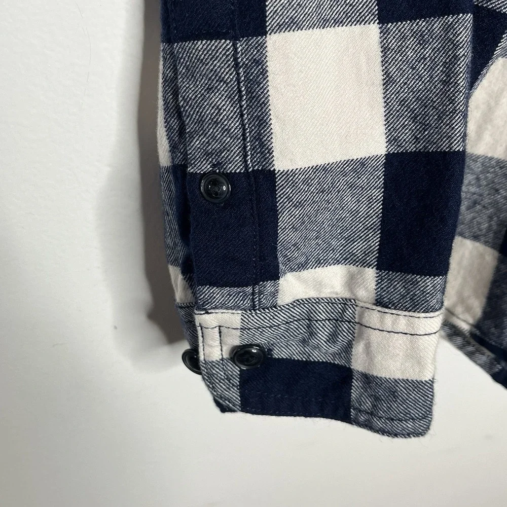 J Crew Buffalo Check Shirt Jacket Navy Womens Small Wool Cotton Shacket